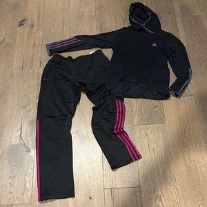 adidas Black and Pink Track Pants & Hoodie Set